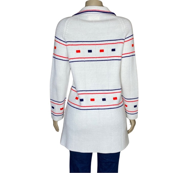 Vintage Ivory Preppy Tweed Retro Glam Grandma Core Light Academia Knot Cardigan - Picture 7 of 9